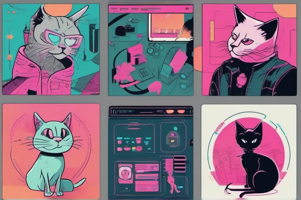 Digital illustration of cyberpunk cats in neon-lit urban scenes, engaged in AI-agent tasks such as coding, debugging, or analyzing data streams. The style features glowing outlines, high contrast, and a vibrant acid-color palette. No brand logos, no invented software screenshots, no legible text.: Top 5 Browser-Agent Benchmarks for Measuring Task Completion